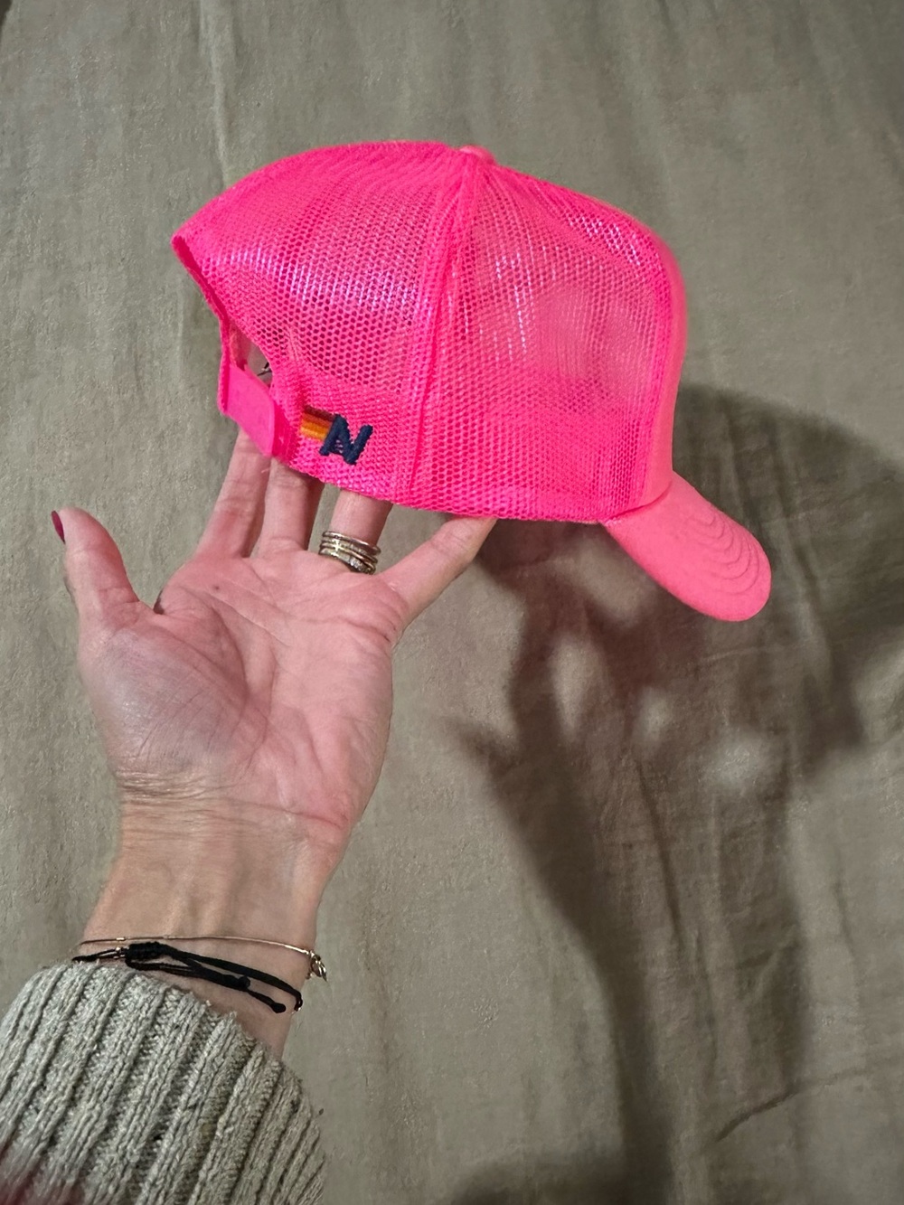 Aviator Nation Hot Pink Trucker Hat with Red Heart Patch - Picture 3 of 4